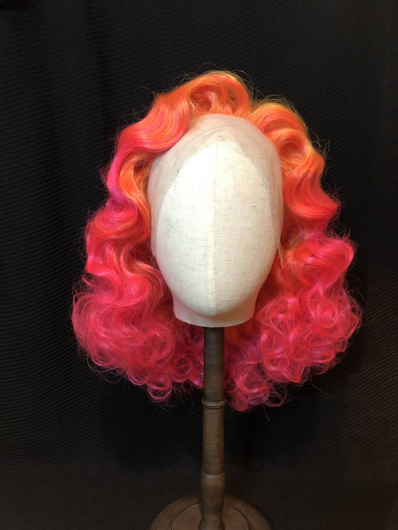 Orange Pink Finger Wellen Lace Front Perücke Glamourösen Stil Ziehen Königin Cosplay von Etsy - TheWigParlour