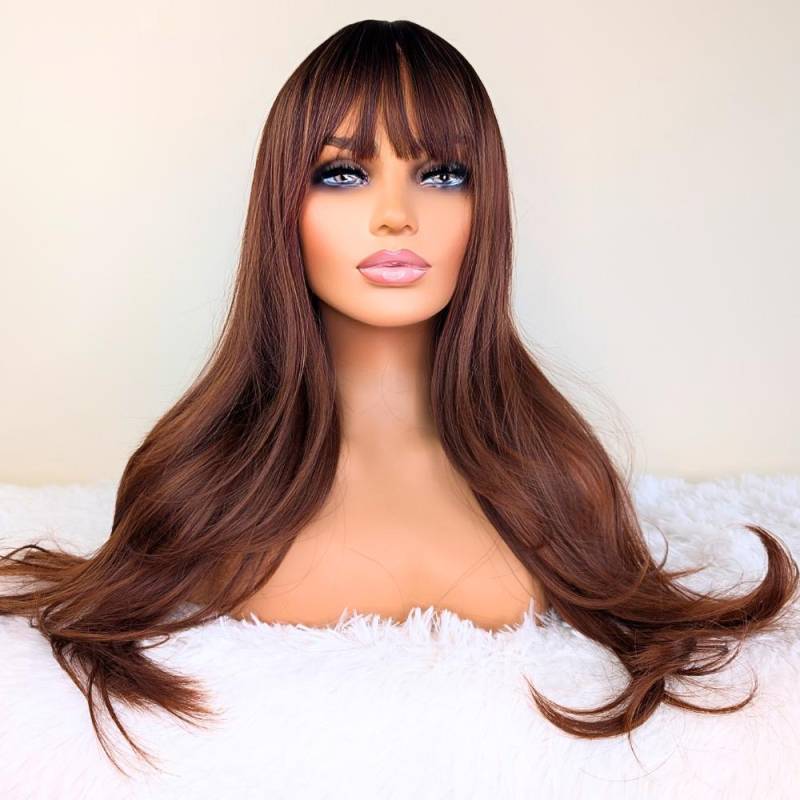 Kastanienbraune Perücke Mit Wispy Pony - Ohne Kleber Und Hitzebeständige Synthetik-Perücke Für Frauen Natürlicher Look Damen Cosplay Uk von Etsy - TheWigParlourUK