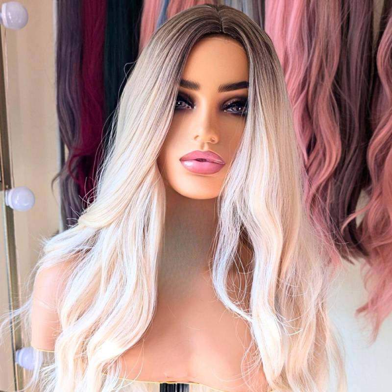 Root Melt Blonde Perücke Mit Dunklen Wurzeln Lange Gerade Für Frauen Hitzebeständige Kunsthaar Glueless Natural Look Uk von Etsy - TheWigParlourUK