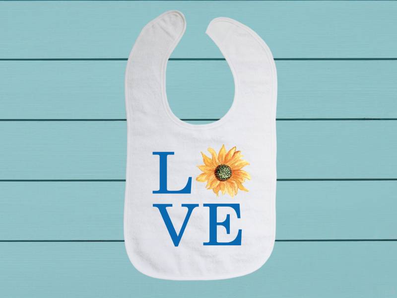 Love Sonnenblumen Lätzchen - Baumwoll Frottee | 100 % Des Erlöses An Die Kirche Der Evangelikalen Christen in Lviv Ukraine Gespendet von Etsy - TinaLabadiniDesigns