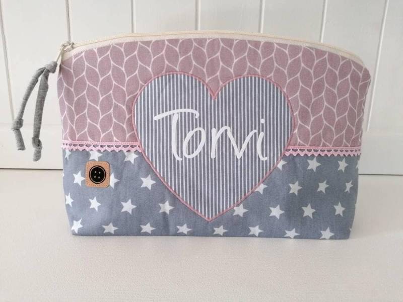 Genähte Windeltasche Inklusive Name, Altrosa /Grau, Geschenk Zur Geburt, Baby, Taufgeschenk von Etsy - DeinKuestenknopf