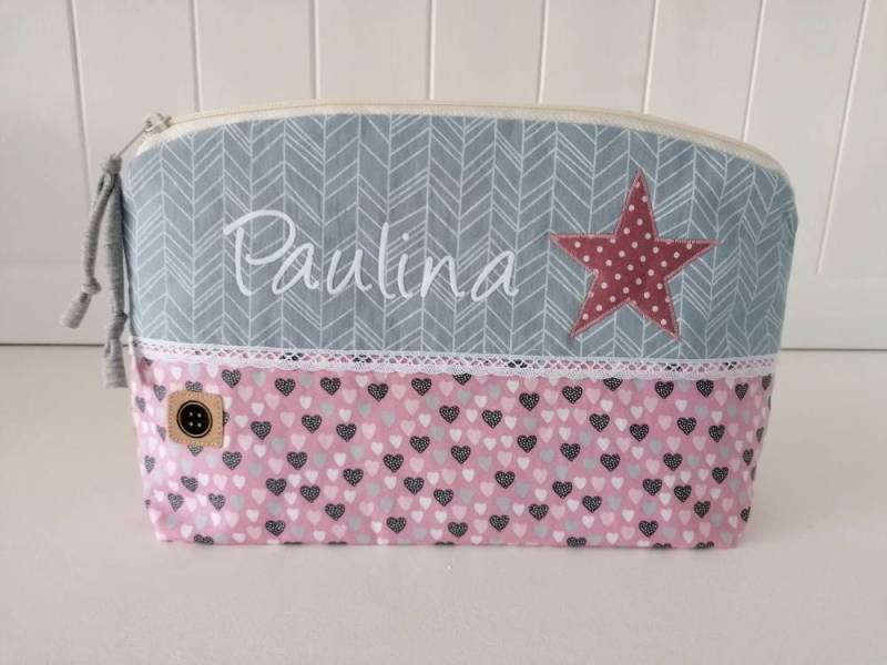 Kulturtasche /Windeltasche Mit Name, Altrosa /Grau, Geschenk Zur Geburt, Taufgeschenk Personalisiert von Etsy - DeinKuestenknopf