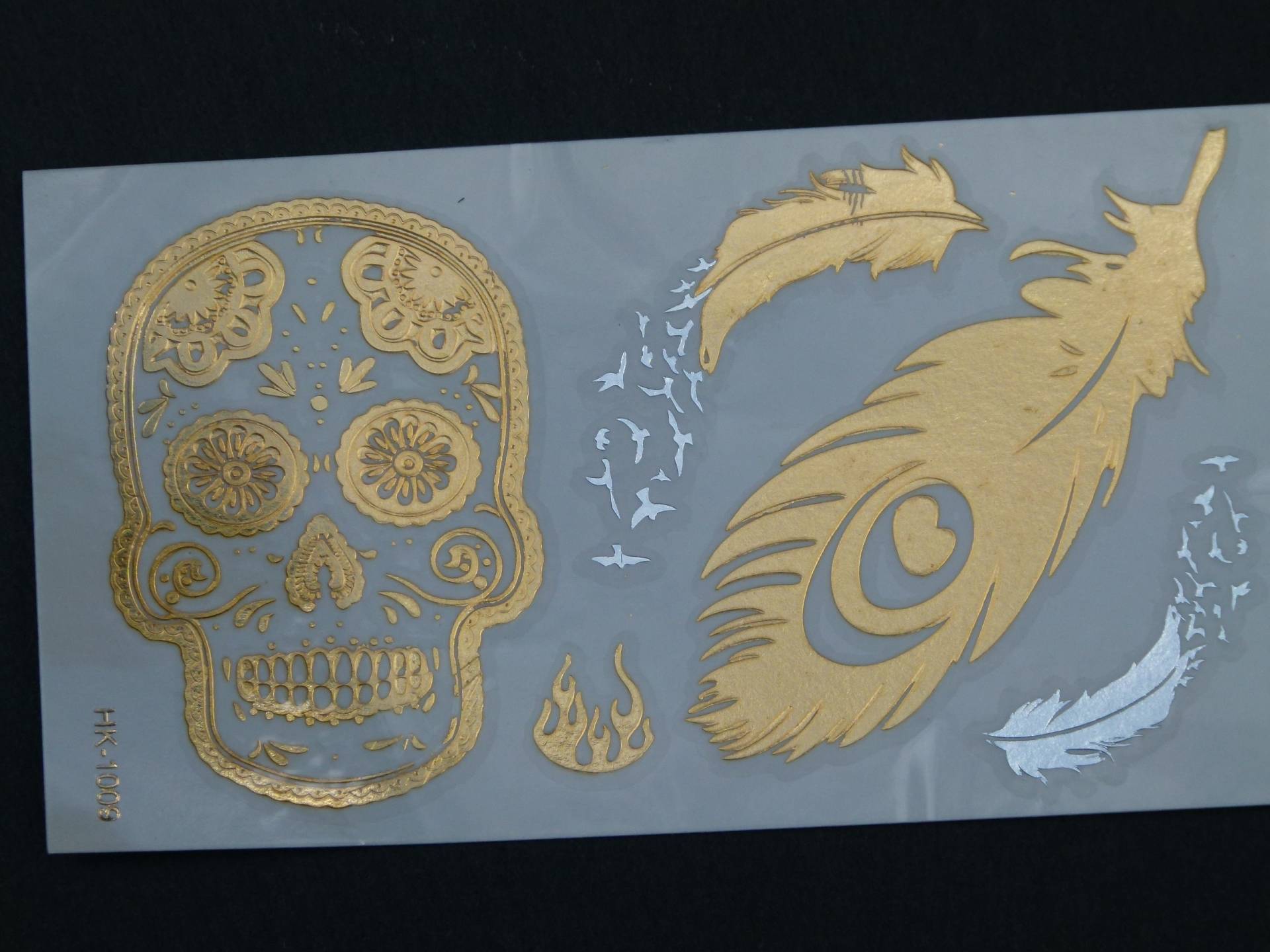 Nr. 019 - Temporäres Tattoo Gold Goldfarben Silber Skull Feder Bodytattoo Körpertattoo Fake Faketattoo Körperbild Nr. 019 - Temporäres Tattoo Gold Goldfarben Silber Skull Feder Bodytattoo Körpertattoo Fake Faketattoo Körperbild von Etsy - TinkyStarShop