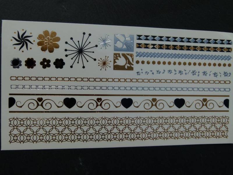 Nr. 131 - Temporäres Tattoo Boho Gold Silber Armband Herz Körperschmuck Körperbild Silberfarben Fake von Etsy - TinkyStarShop