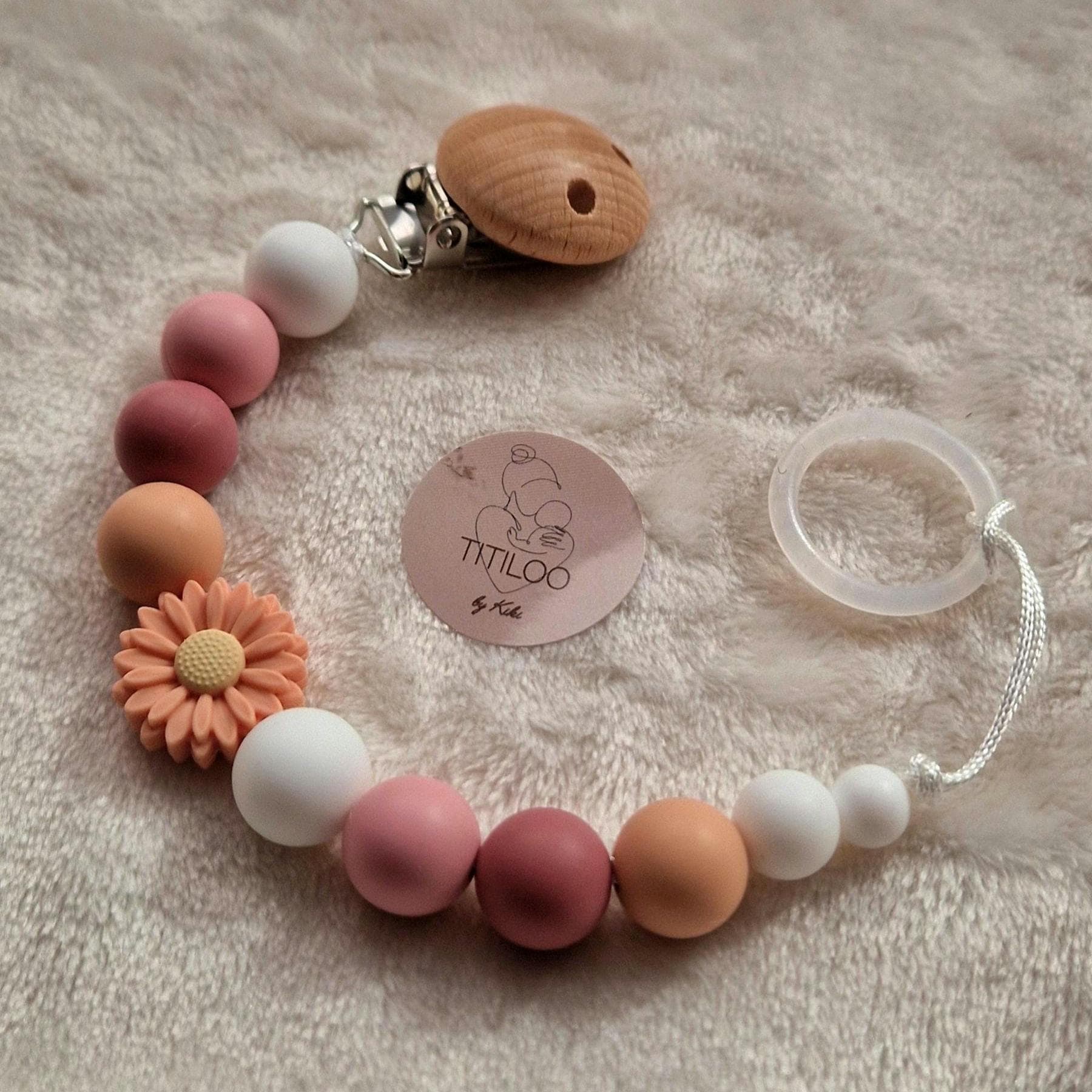 Schnullerkette Mit Perlen, Blume, Rosa - Liebevoll Handgefertigt in Österreich, Bpa-Frei, Geschenk Geburt Baby Taufe, Einzigartig & Sicher von Etsy - TitiloobyKiki