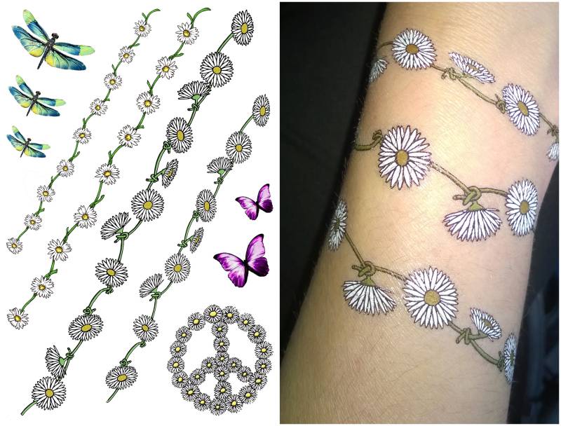 Funky Festival Blume Tattoos, Daisy Chain, Schmetterling, Libelle, Kostüm, Temporäre Tattoos Hippy Peace Zeichen Von Top Tats von Etsy - TopTats