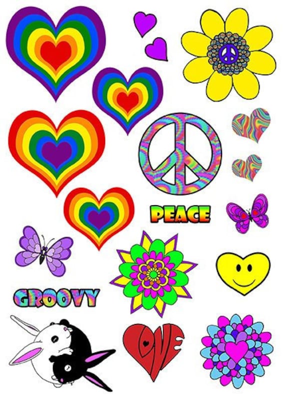 Pride Festival & Hippy 60Er Flower Power Temporäre Tattoos. Enthält Peace Sign, Herzen, Toll Für Jedes Outfit Oder Kostümaccessoire Pride Festival & Hippy 60Er Flower Power Temporäre Tattoos. Enthält Peace Sign, Herzen, Toll Für Jedes Outfit Oder Kostümaccessoire von Etsy - TopTats