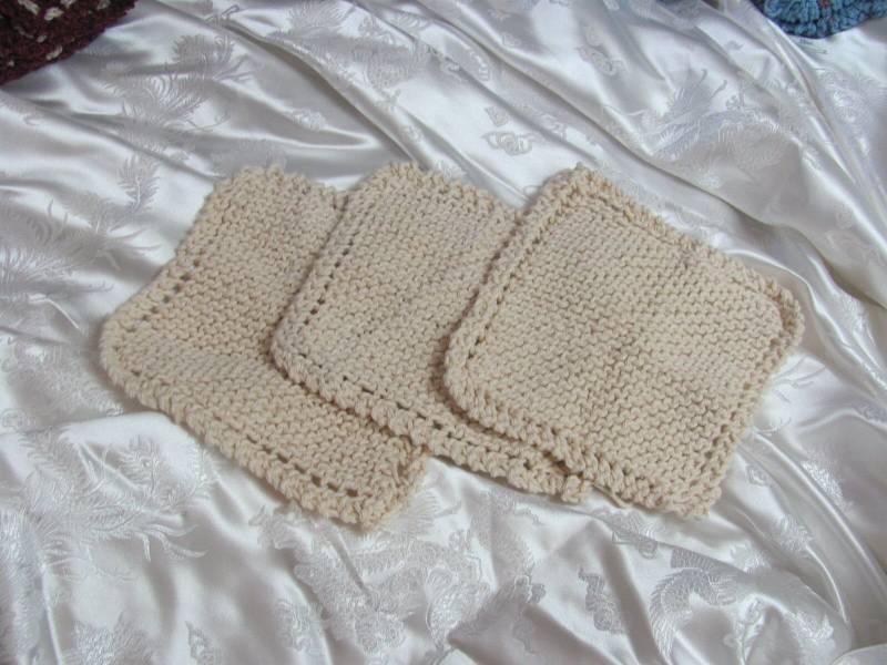 Handgefertigte Gestrickte Waschlappen Gesichtstuch 3Er Set - 100% Baumwolle Natur Off White Soft von Etsy - TotallyLinens