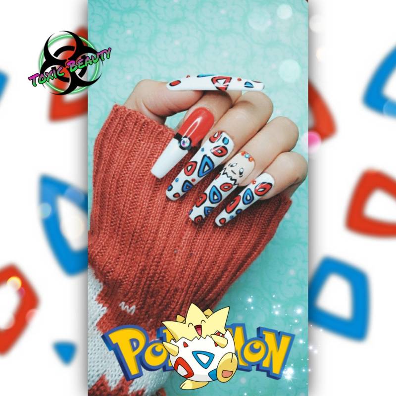 Weiß Nette Cartoon/Manga/Handbemalte Drücken Sie Auf Die Nägel von Etsy - ToxicBeautyNailArt