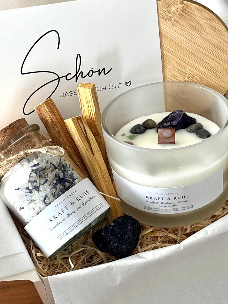 Kraft Und Ruhe Wellness Geschenkbox Mit Kristallkerze Badesalz Palo Santo | Geschenk Set Für Frauen Freundin Spa Wohlfühlbox Geburtstag von Etsy - TraumfaengerLaden