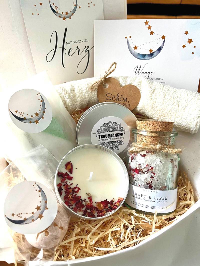 sternzeichen Wellness Geschenkbox Für Frauen | Geschenk Set Freundin Mama Wohlfühlbox Geschenkkorb Zum Geburtstag Mit Rosen Badesalz von Etsy - TraumfaengerLaden