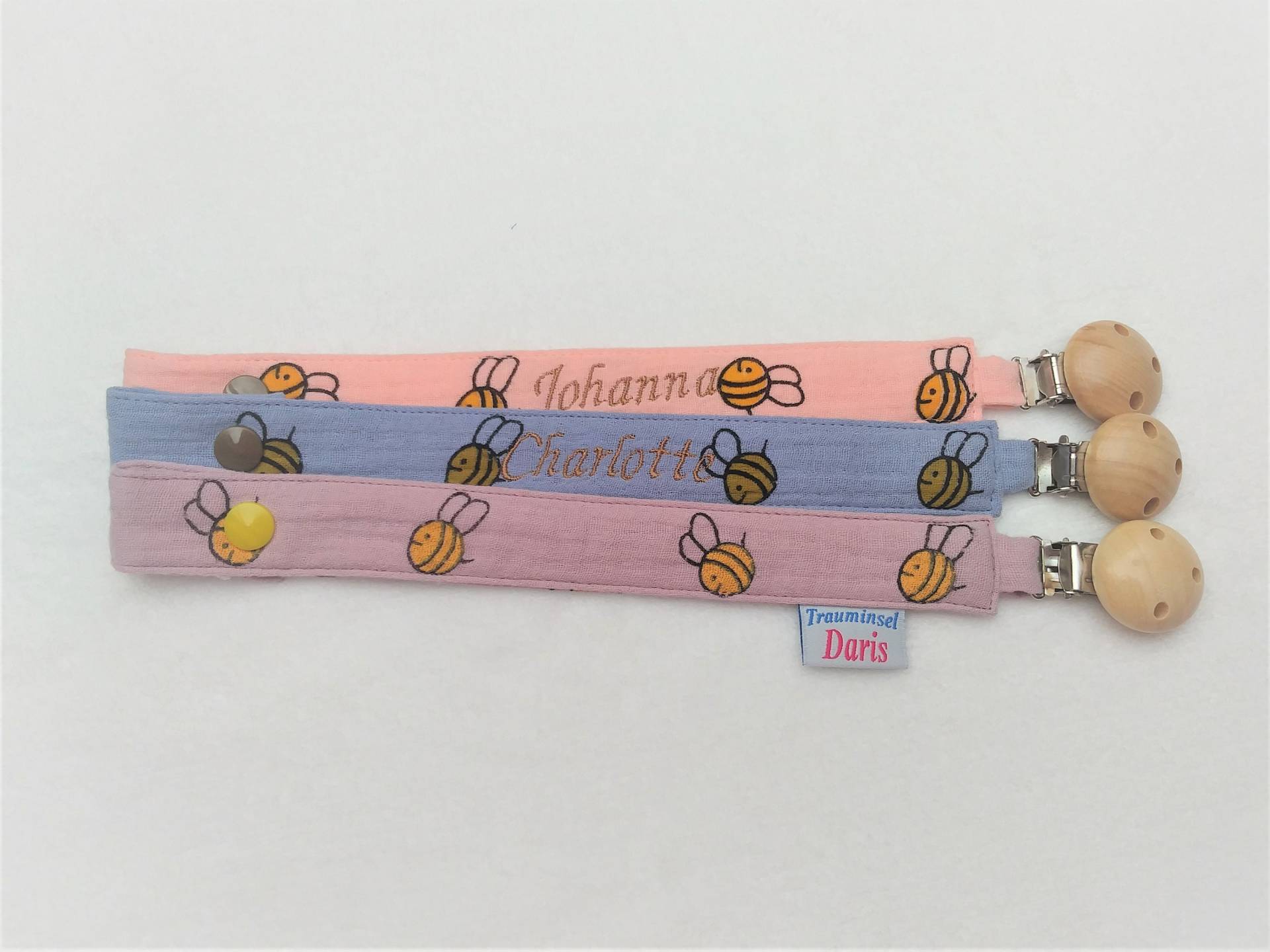 Schnullerband Mit Namen Aus Musselin Bienchen Schnullerband Mit Namen Aus Musselin Bienchen von Etsy - TrauminselDaris
