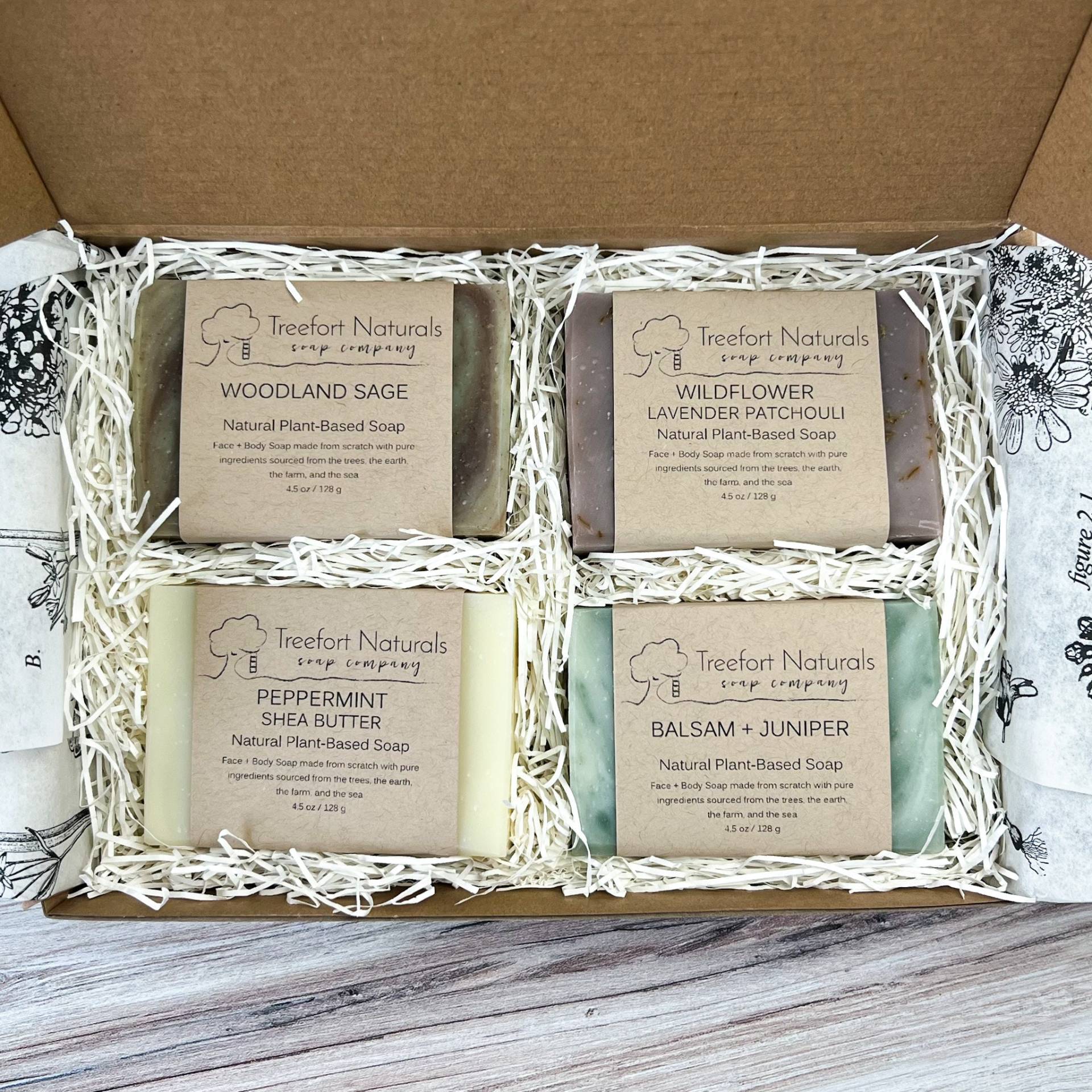 Seifen-Geschenkbox - 4 Bar Seifenset, Natürliches Seifengeschenk, Urlaubsgeschenk, Gastgeberin Geschenk, Lehrer Seifengeschenk von Etsy - TreefortNaturals