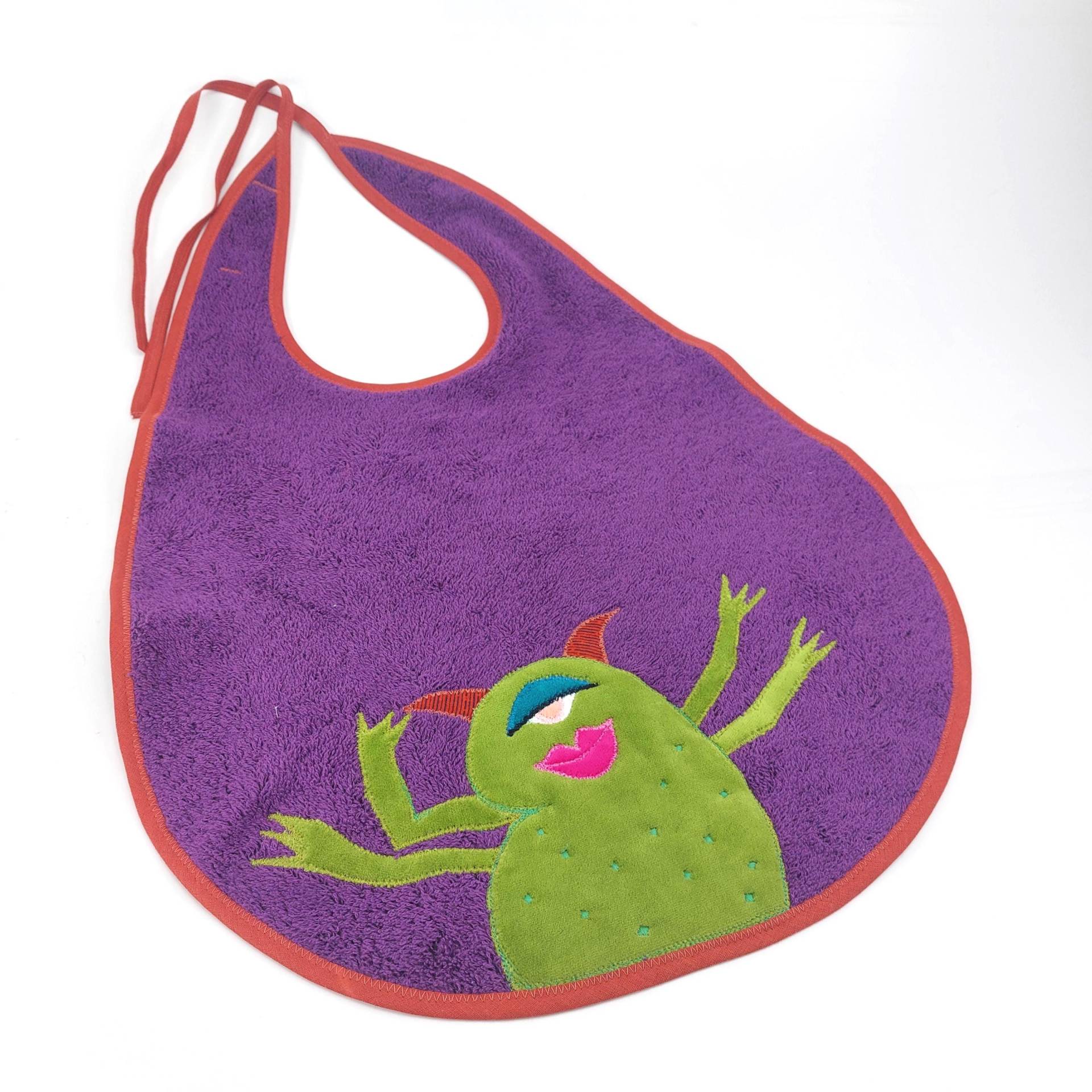 Großes Lätzchen Xxl, Spucktuch Für Erwachsene, Lila, Mit Grüner Monster-Applikation von Etsy - Trullafabrik