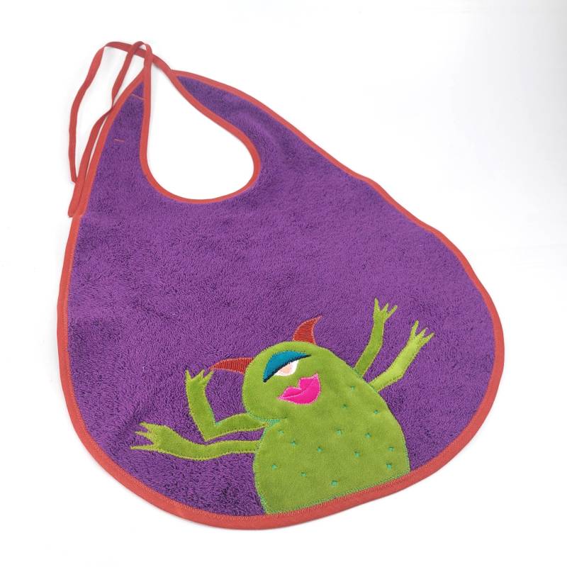 Großes Lätzchen Xxl, Spucktuch Für Erwachsene, Lila, Mit Grüner Monster-Applikation von Etsy - Trullafabrik