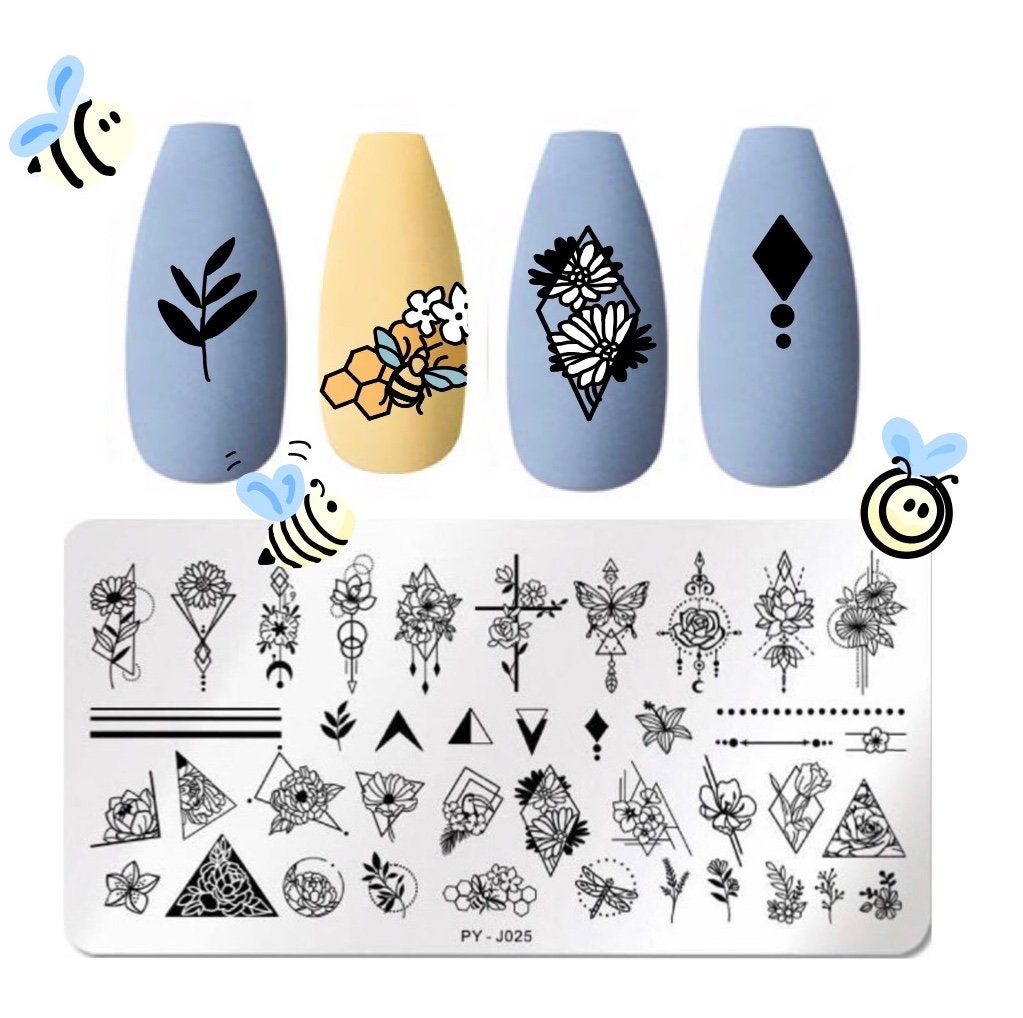 Blumen Und Bienen Nail Art Stempelplatte Nagelstempel Für Diy Maniküre Kunst Nagel Stempeln Werkzeug von Etsy - TwistedRealityCrafts