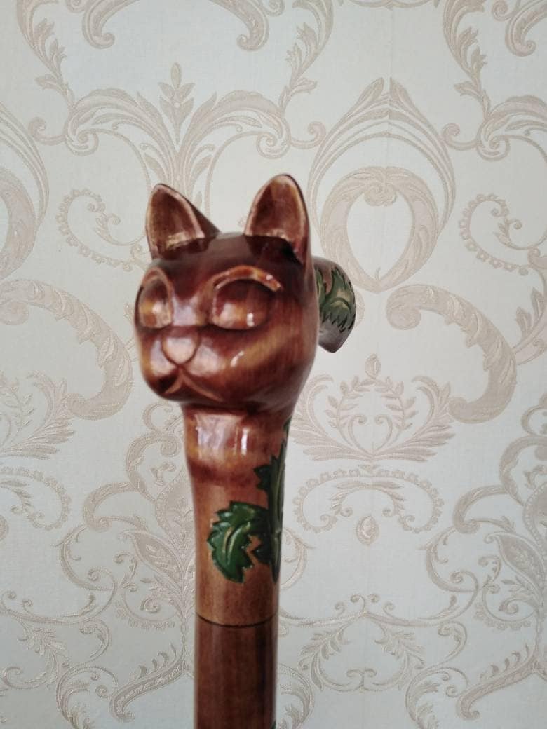 Handgeschnitzte Gehstöcke Gehstock Aus Holz Unikat Katze Für Männer. Katzen Wanderstock von Etsy - UAWoodArtByMihail
