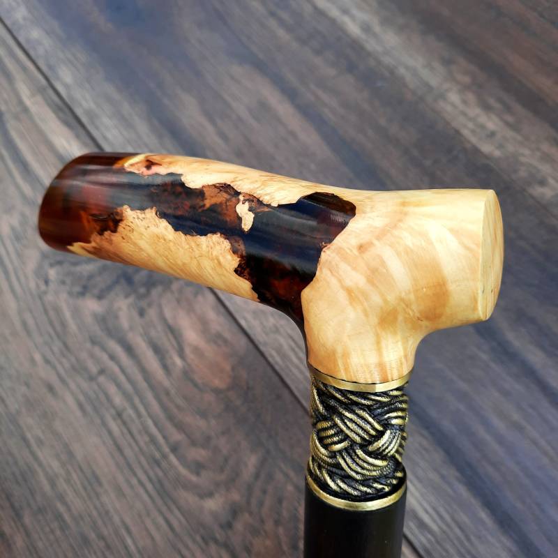 Gehstock Aus Wurzelholz, Hybrid-Acrylholz, Schilfrohr, Holz, Gehstöcke, Handgefertigt, Handgefertigter Gehstock, Exklusiv S57 von Etsy - ExclusiveCane
