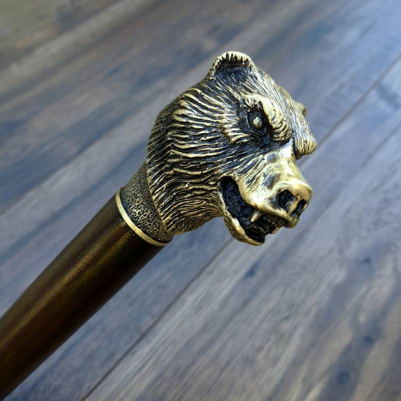 Spazierstock Bronze Grizzlybärkopf Holzschaft von Etsy - ExclusiveCane