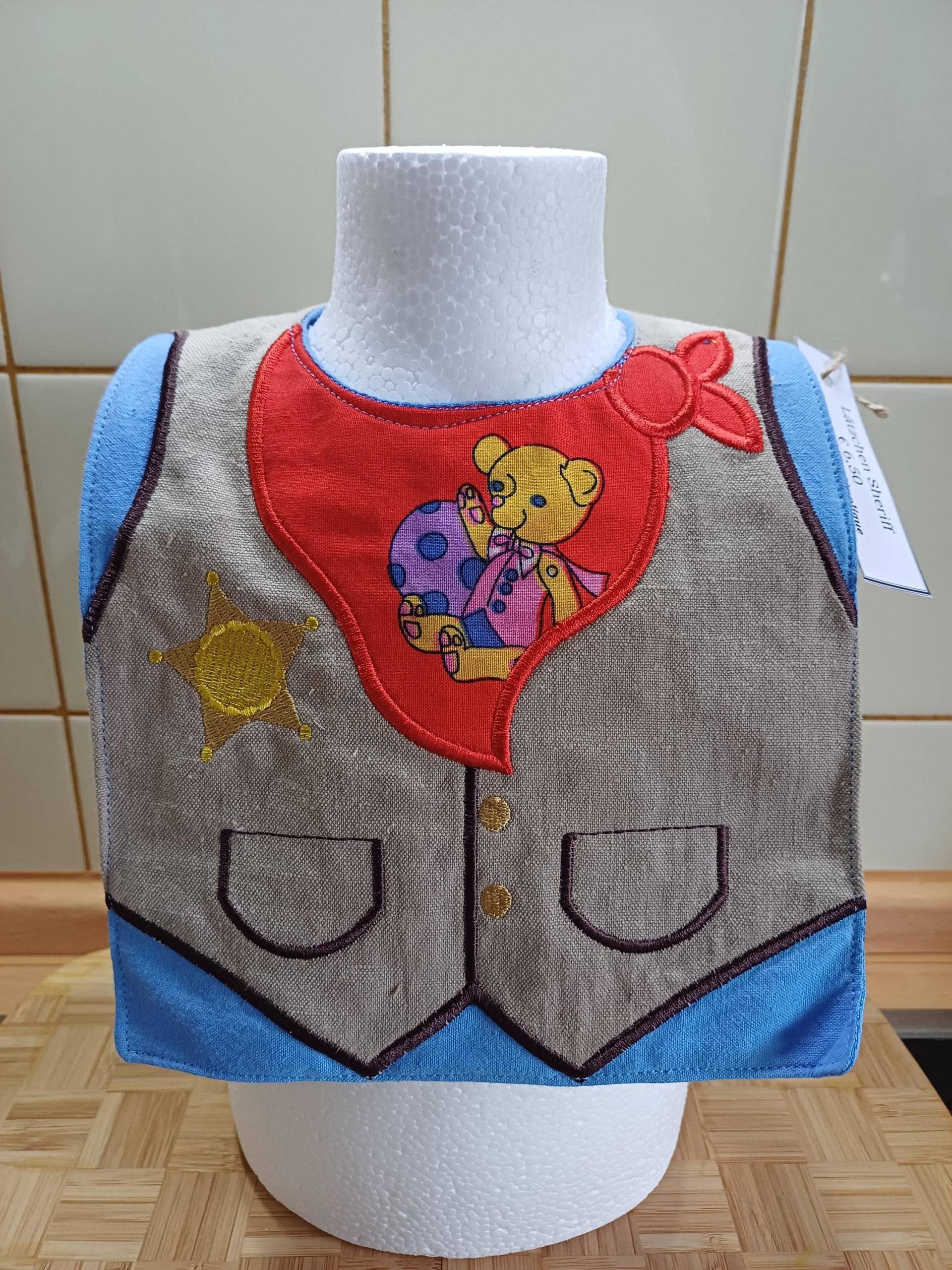 Babylätzchen "Sheriff" Bestickt - Blau/Beige Upcycling Unikat Handarbeit #609 von Etsy - UpcyclingbyPaMue
