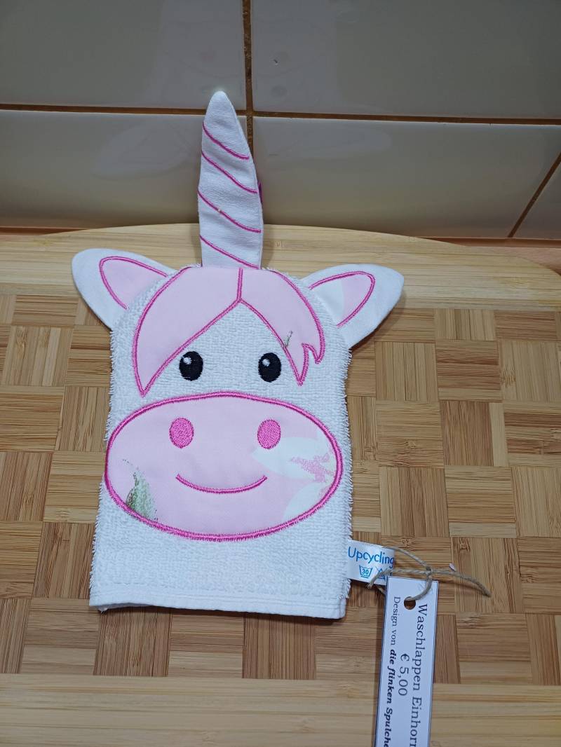 Kinder-Waschlappen Einhorn Bunt - Upcycling Unikat Handarbeit #338 von Etsy - UpcyclingbyPaMue