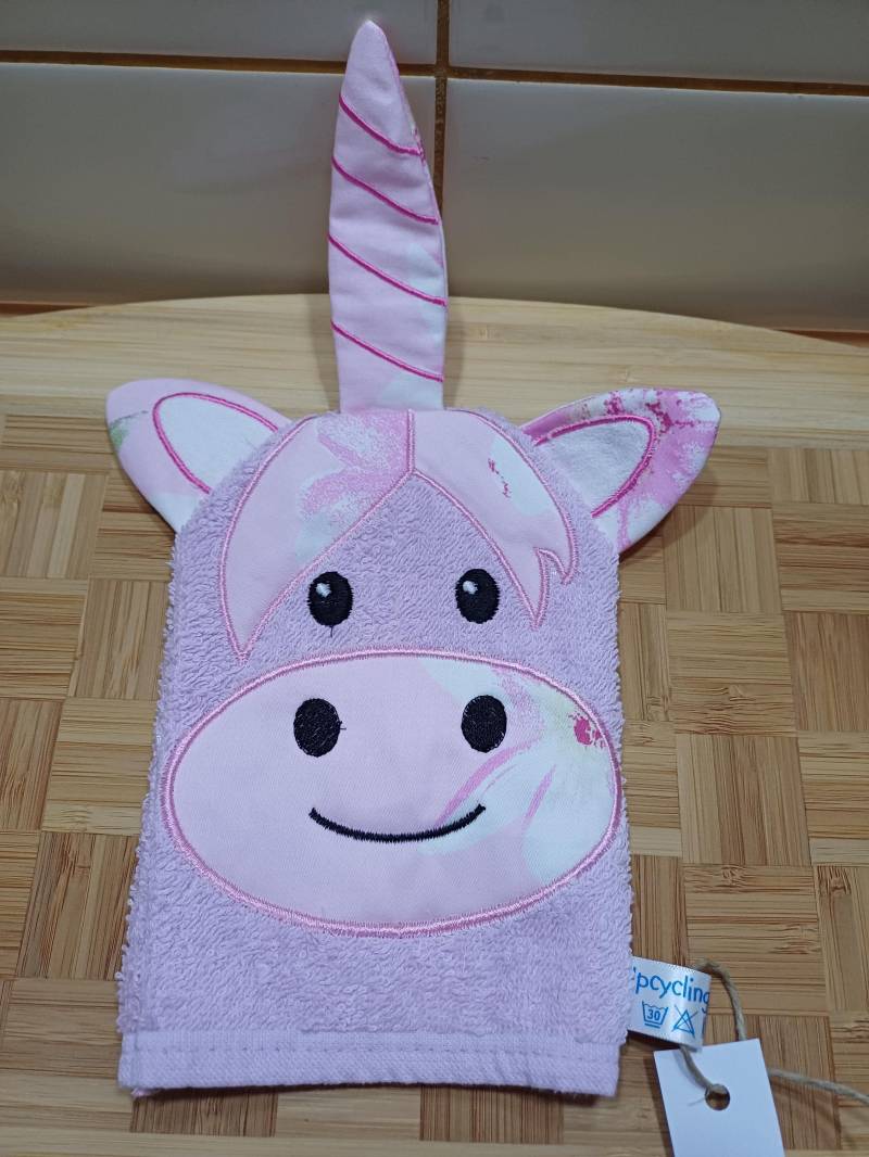 Kinder-Waschlappen Einhorn Rosa - Upcycling Unikat Handarbeit #173 von Etsy - UpcyclingbyPaMue