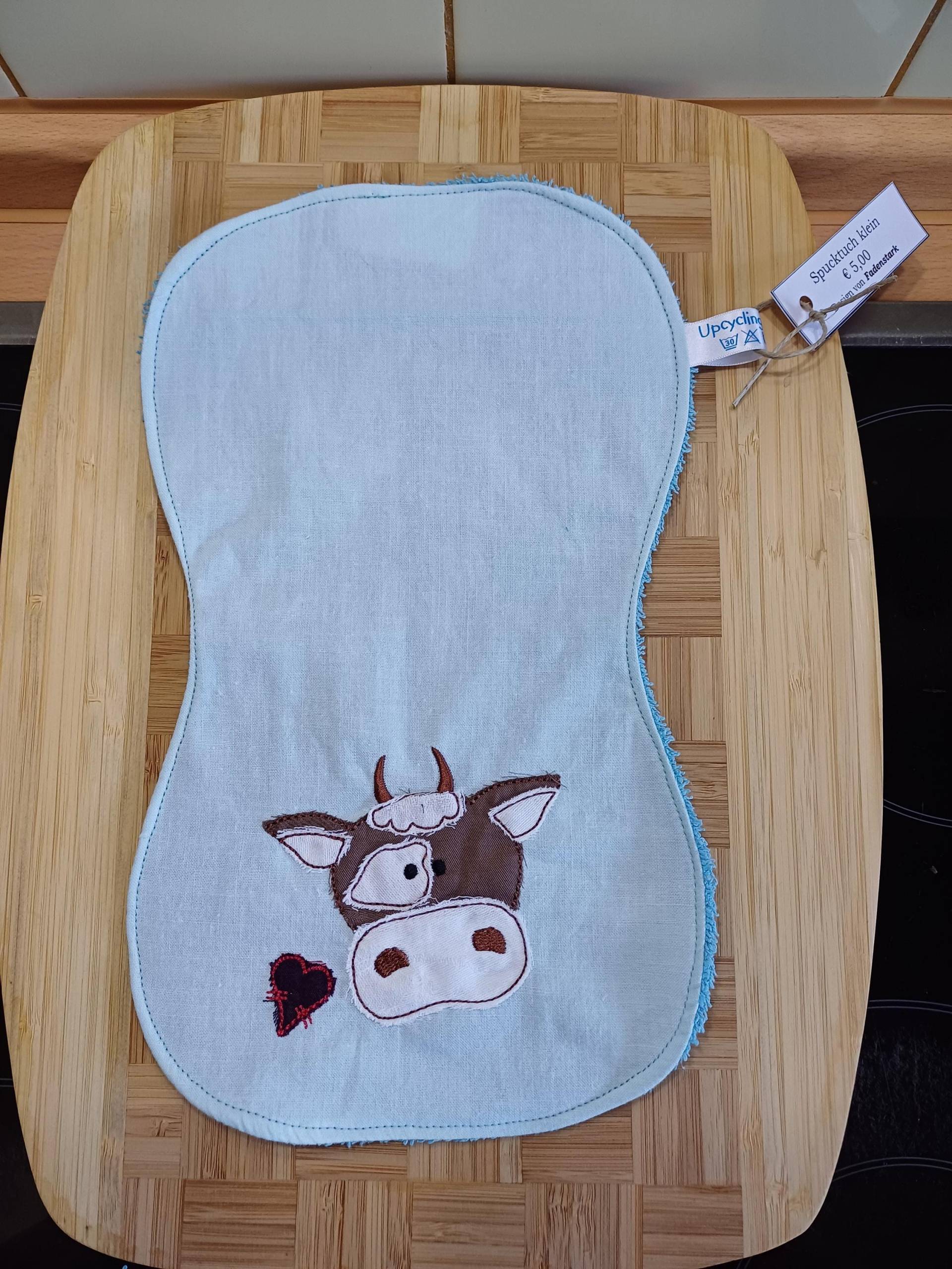 Spucktuch "Kuh" - Türkis/Braun Upcycling Unikat Handarbeit #355 von Etsy - UpcyclingbyPaMue