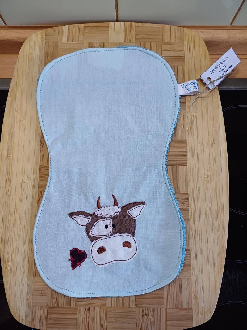 Spucktuch "Kuh" - Türkis/Braun Upcycling Unikat Handarbeit #355 von Etsy - UpcyclingbyPaMue