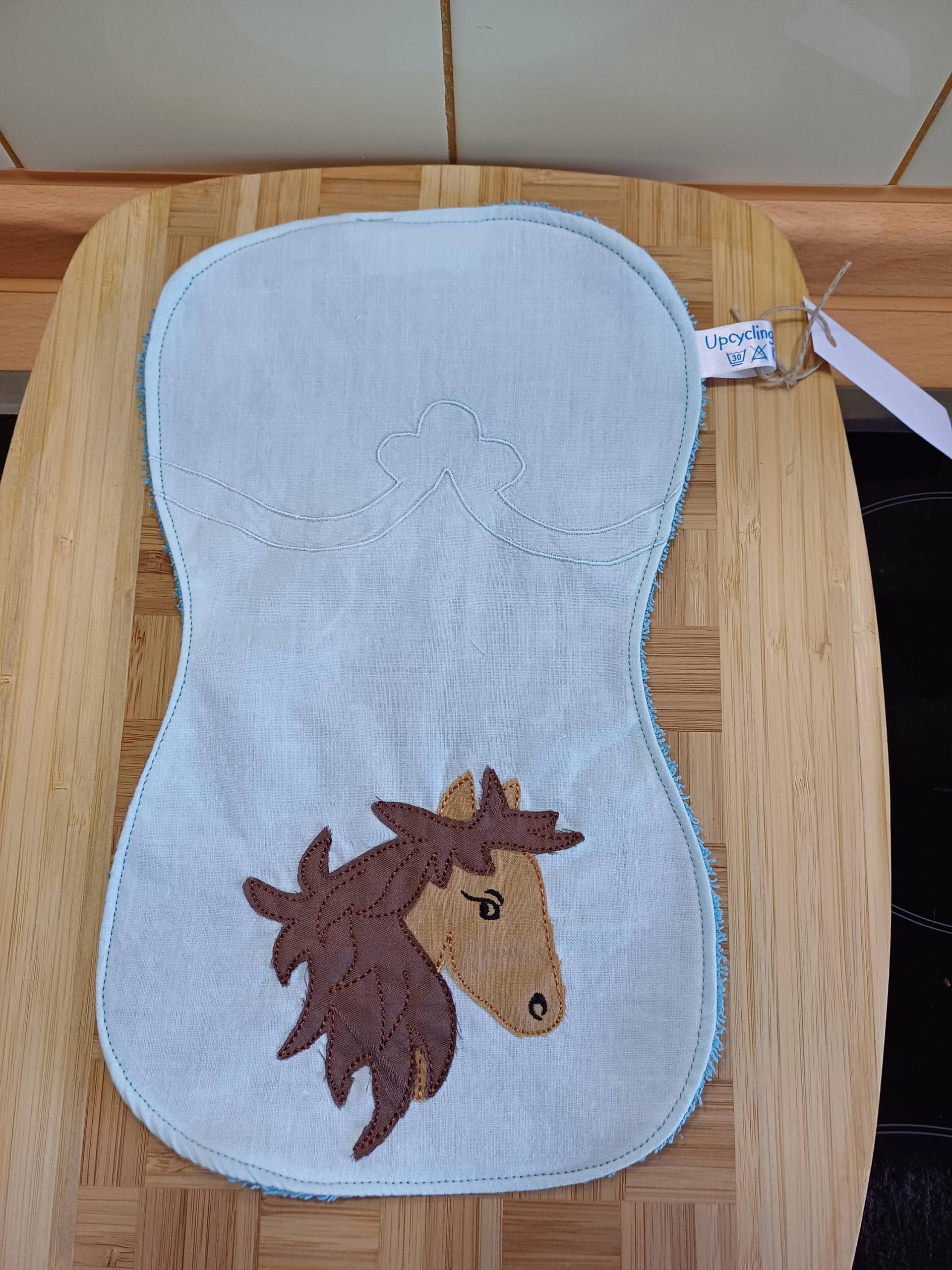 Spucktuch "Pferd" - Türkis/Braun Upcycling Unikat Handarbeit #367 von Etsy - UpcyclingbyPaMue