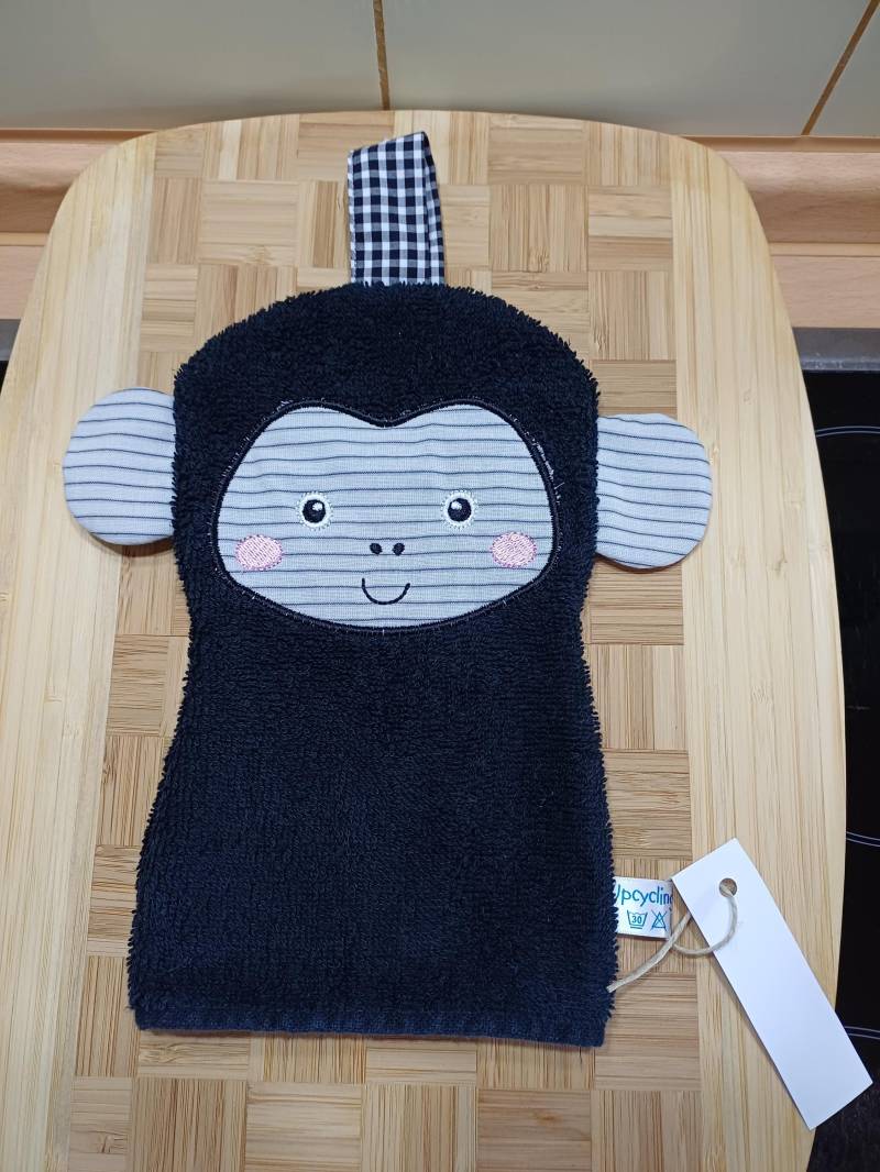 Tier-Waschlappen Affe Schwarz - Upcycling Unikat Handarbeit #389 von Etsy - UpcyclingbyPaMue