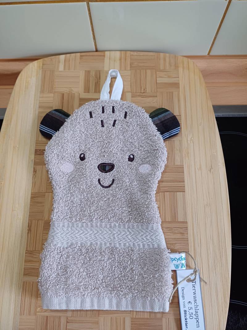 Tier-Waschlappen Bär Beige - Upcycling Unikat Handarbeit #300 von Etsy - UpcyclingbyPaMue