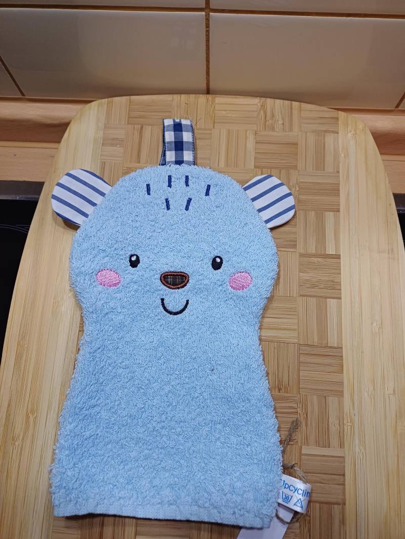 Tier-Waschlappen Bär - Blau Upcycling Unikat Handarbeit #582 von Etsy - UpcyclingbyPaMue