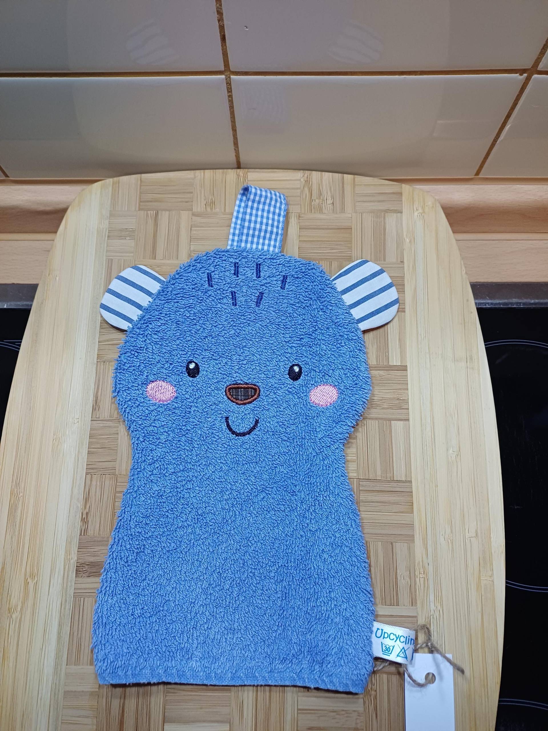 Tier-Waschlappen Bär - Blau Upcycling Unikat Handarbeit #594 von Etsy - UpcyclingbyPaMue