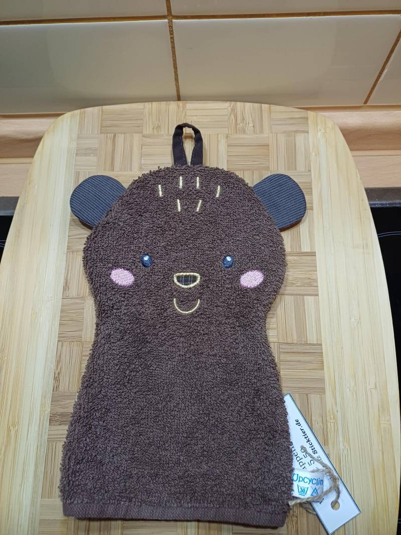 Tier-Waschlappen Bär Braun - Upcycling Unikat Handarbeit #578 von Etsy - UpcyclingbyPaMue