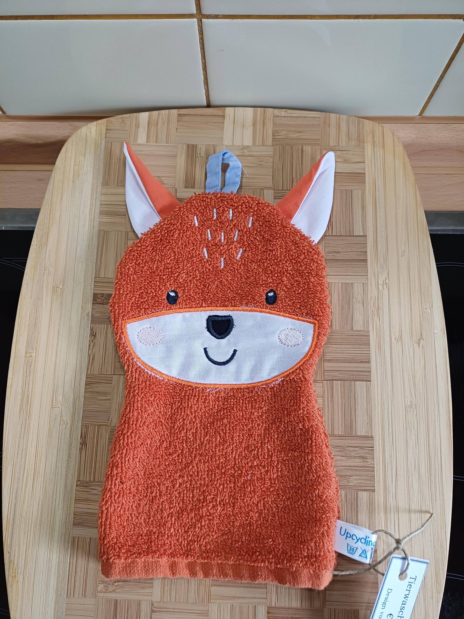 Tier-Waschlappen Fuchs Orange - Upcycling Unikat Handarbeit #383 von Etsy - UpcyclingbyPaMue