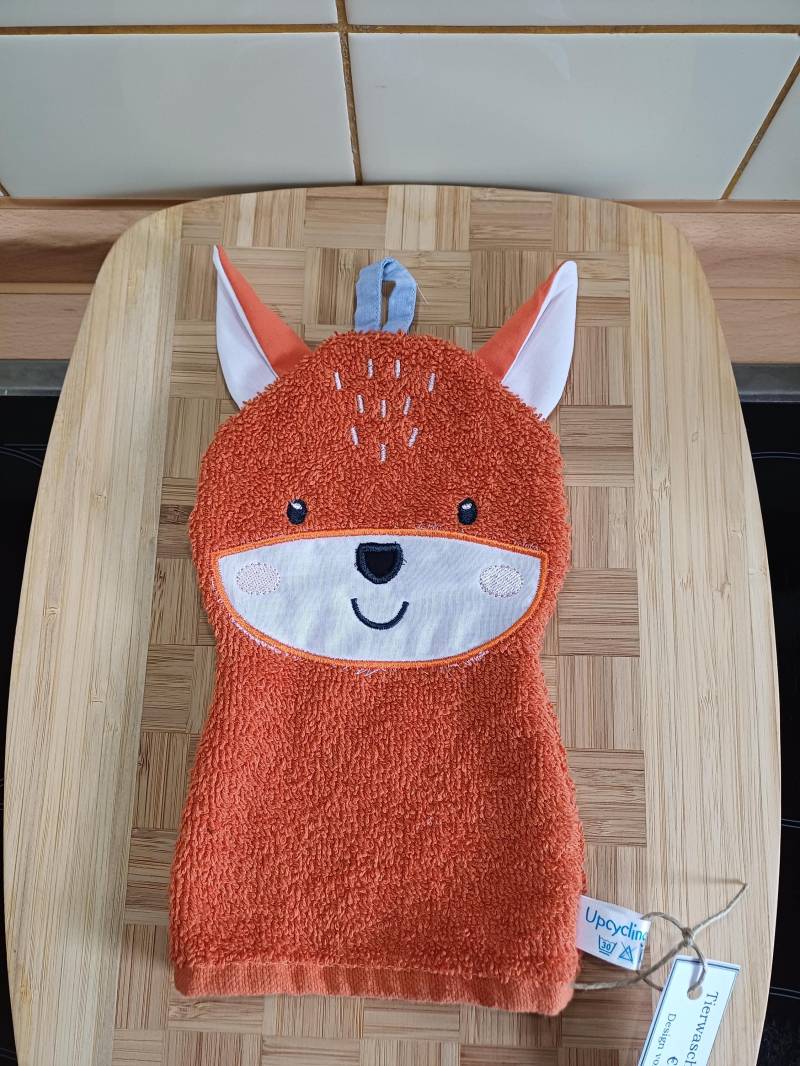 Tier-Waschlappen Fuchs Orange - Upcycling Unikat Handarbeit #383 von Etsy - UpcyclingbyPaMue