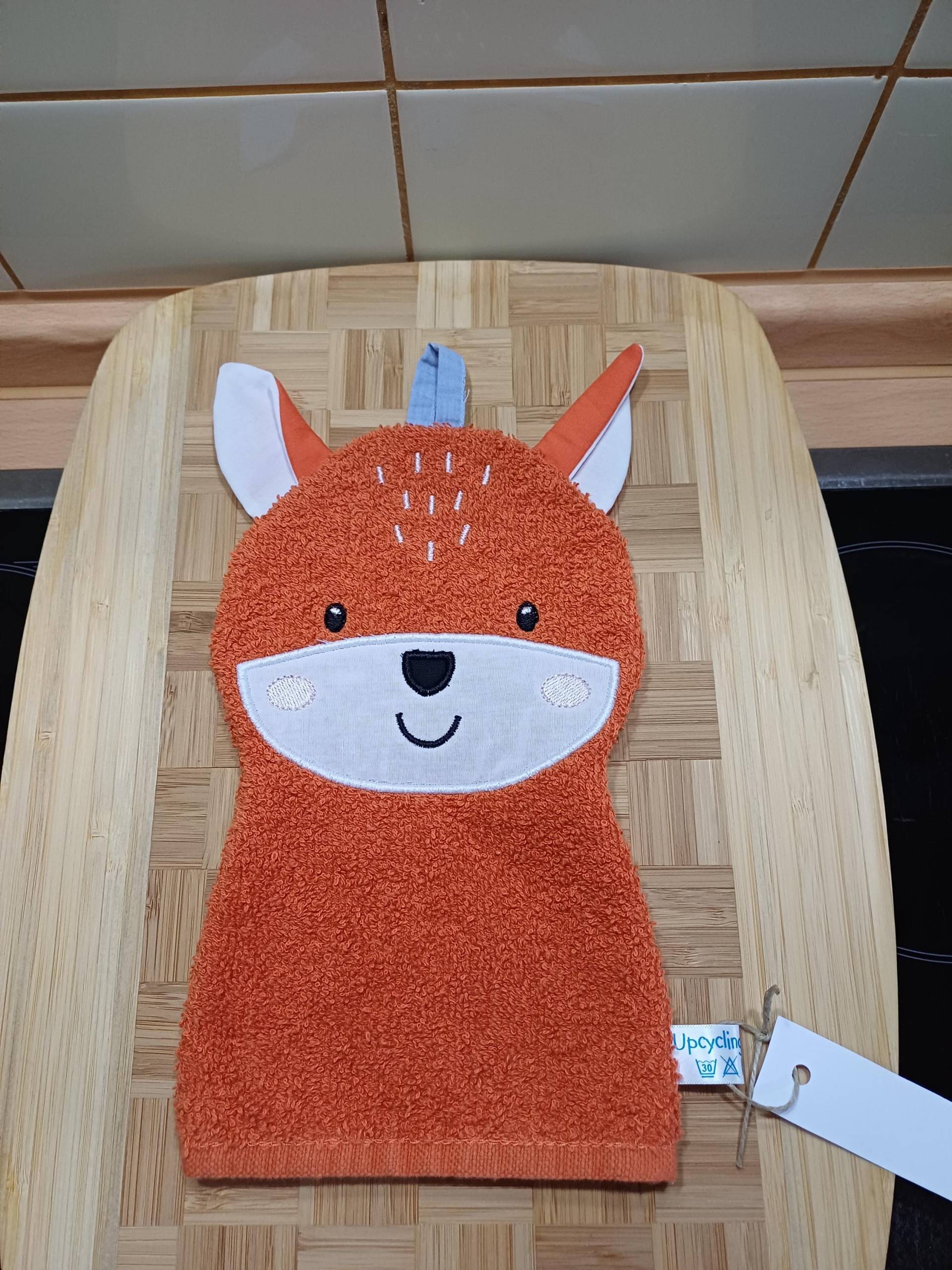Tier-Waschlappen Fuchs Orange - Upcycling Unikat Handarbeit #400 von Etsy - UpcyclingbyPaMue