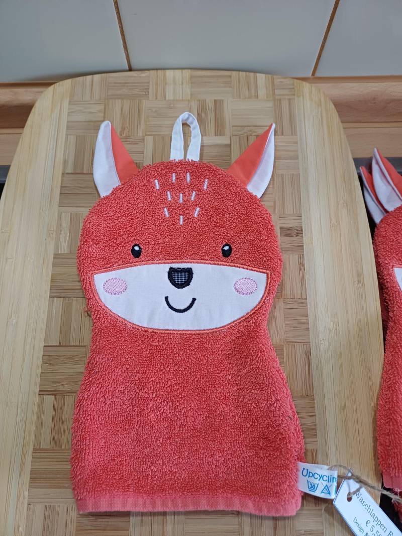 Tier-Waschlappen Fuchs Orange - Upcycling Unikat Handarbeit #598 von Etsy - UpcyclingbyPaMue