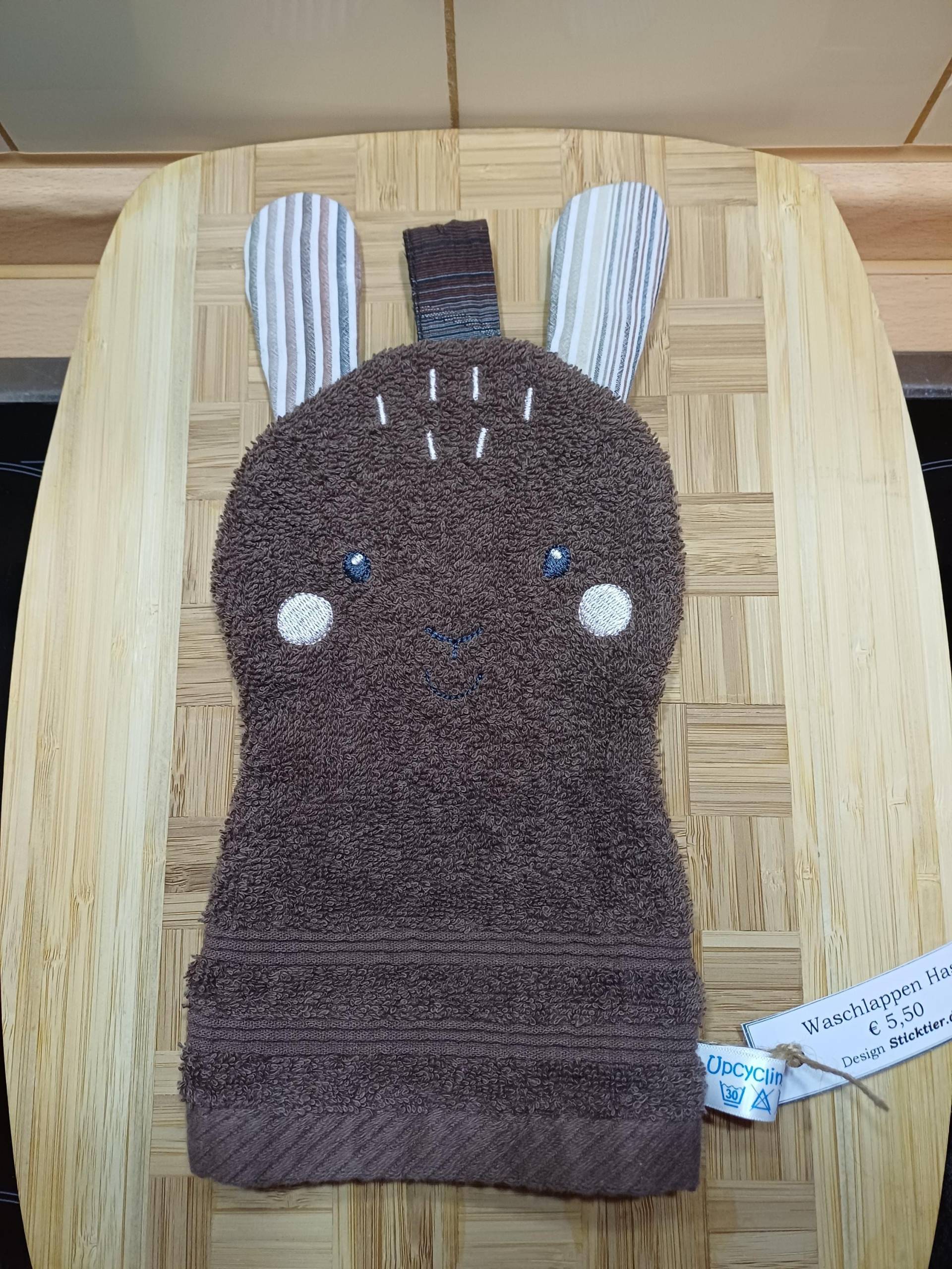 Tier-Waschlappen Hase Braun - Upcycling Unikat Handarbeit #666 von Etsy - UpcyclingbyPaMue