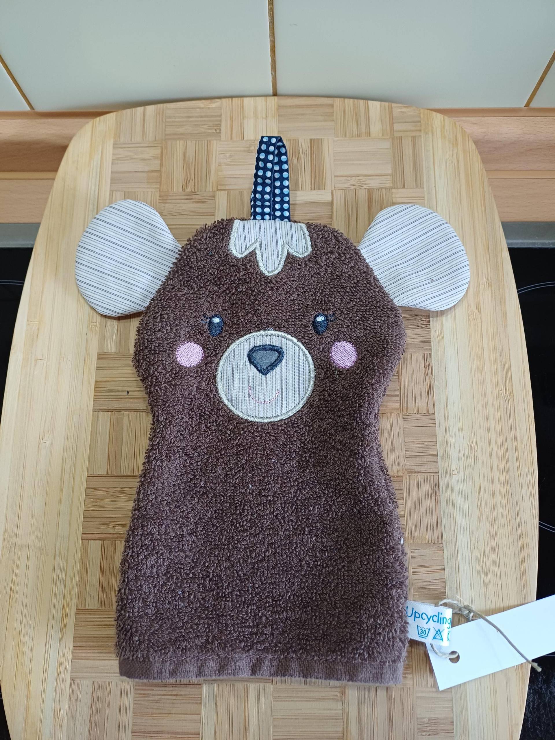 Tier-Waschlappen Maus Braun - Upcycling Unikat Handarbeit #455 von Etsy - UpcyclingbyPaMue