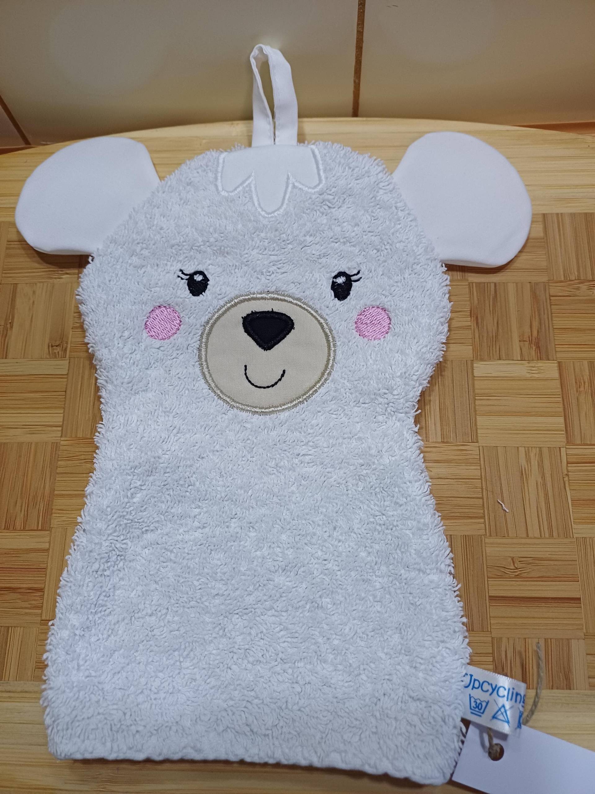 Tier-Waschlappen Maus Weiß - Upcycling Unikat Handarbeit #495 von Etsy - UpcyclingbyPaMue