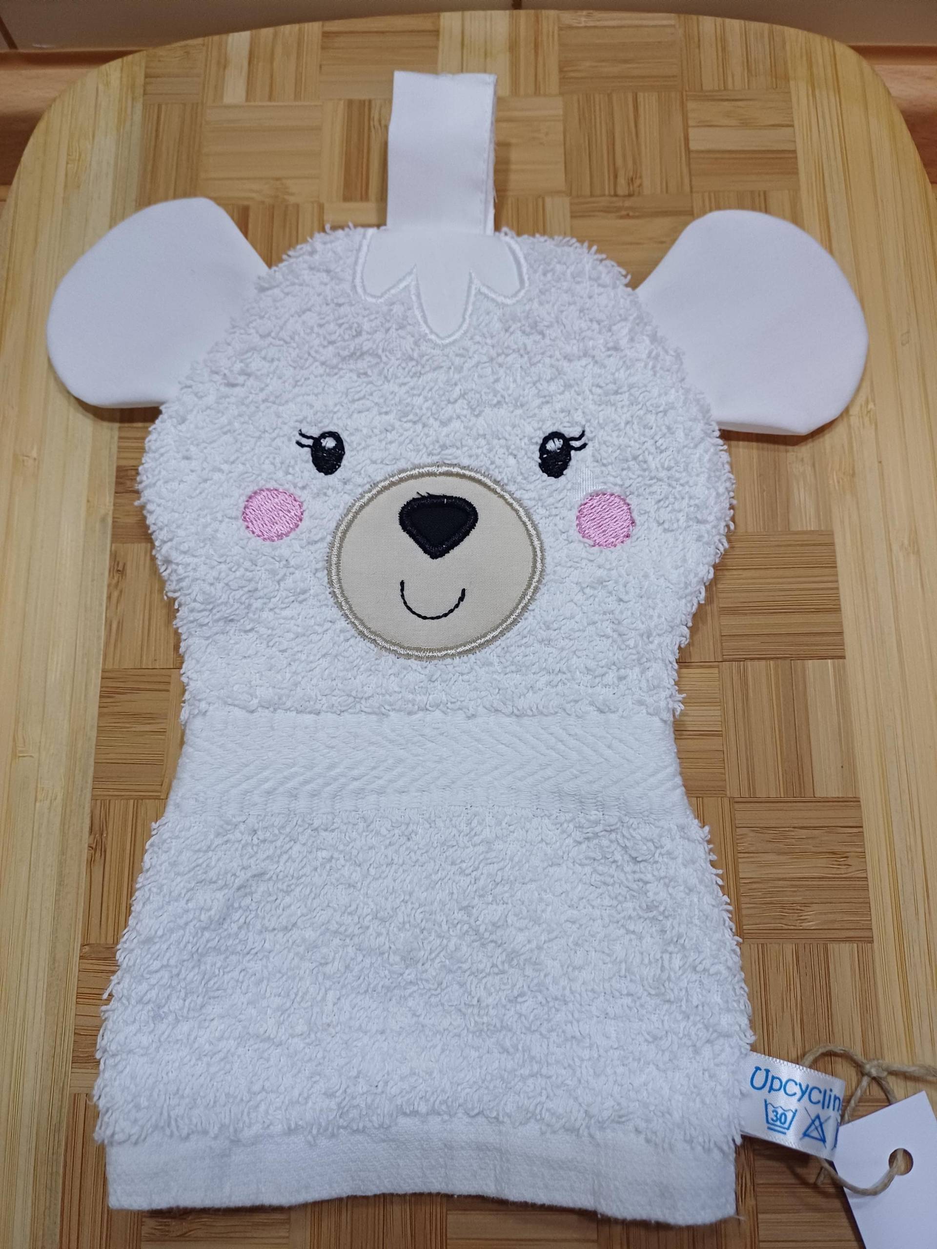 Tier-Waschlappen Maus Weiß - Upcycling Unikat Handarbeit #500 von Etsy - UpcyclingbyPaMue