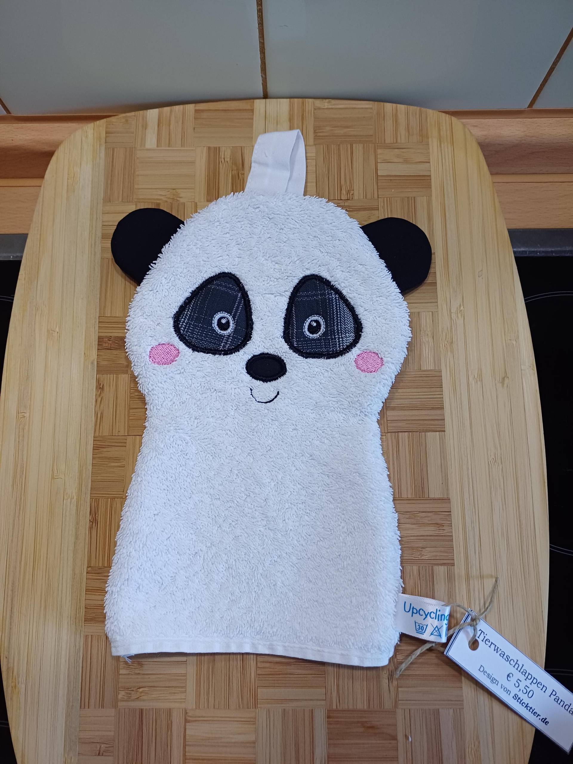 Tier-Waschlappen Panda Weiß - Upcycling Unikat Handarbeit #365 von Etsy - UpcyclingbyPaMue