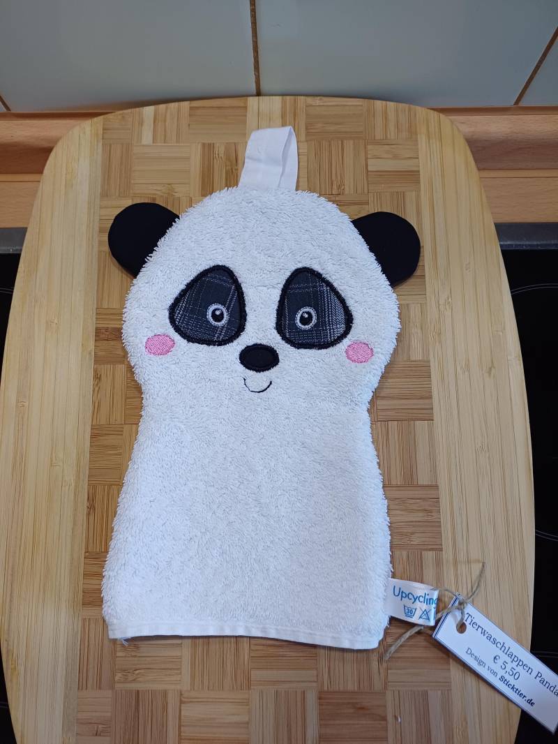 Tier-Waschlappen Panda Weiß - Upcycling Unikat Handarbeit #365 von Etsy - UpcyclingbyPaMue