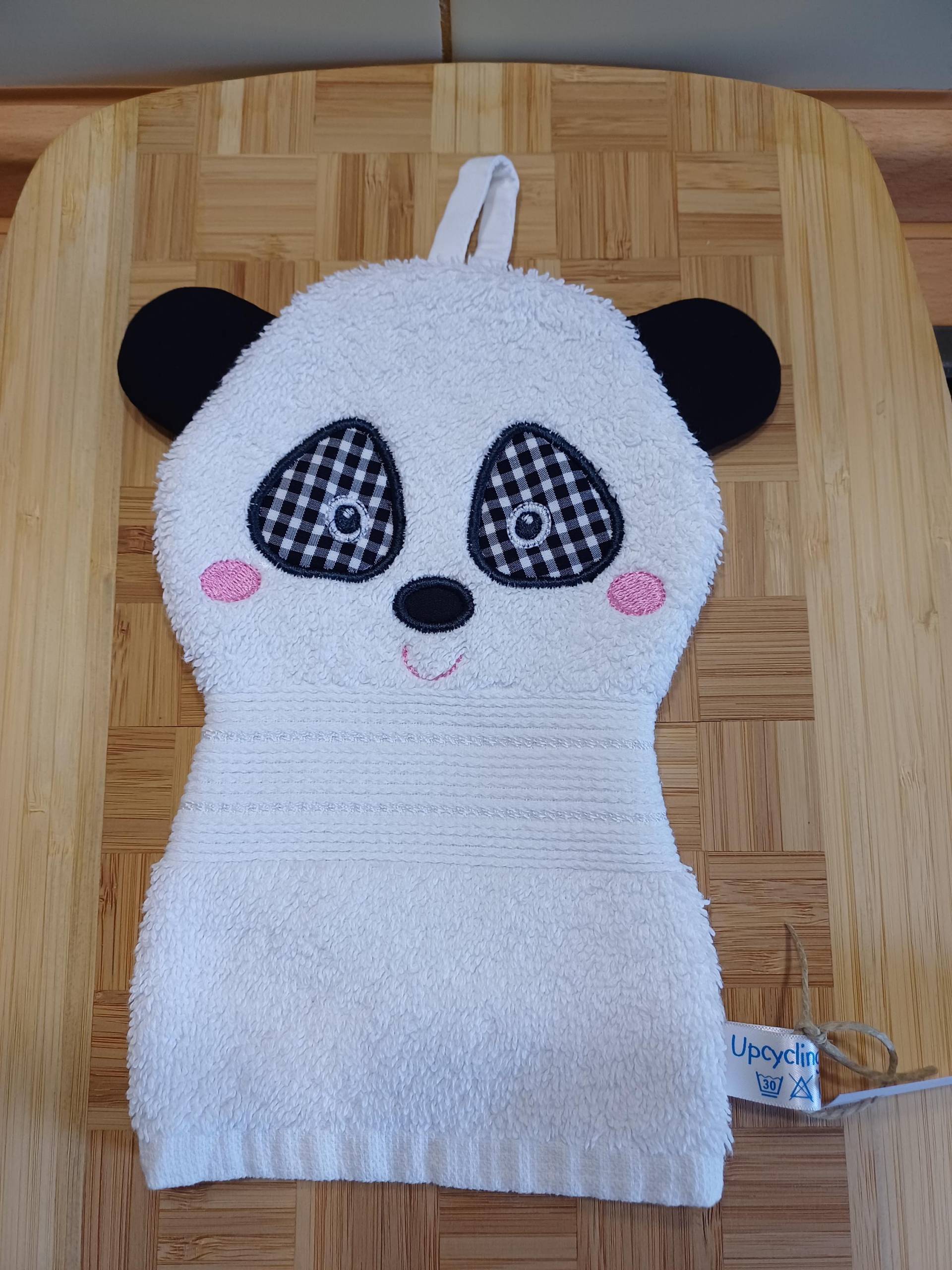 Tier-Waschlappen Panda Weiß - Upcycling Unikat Handarbeit #366 von Etsy - UpcyclingbyPaMue