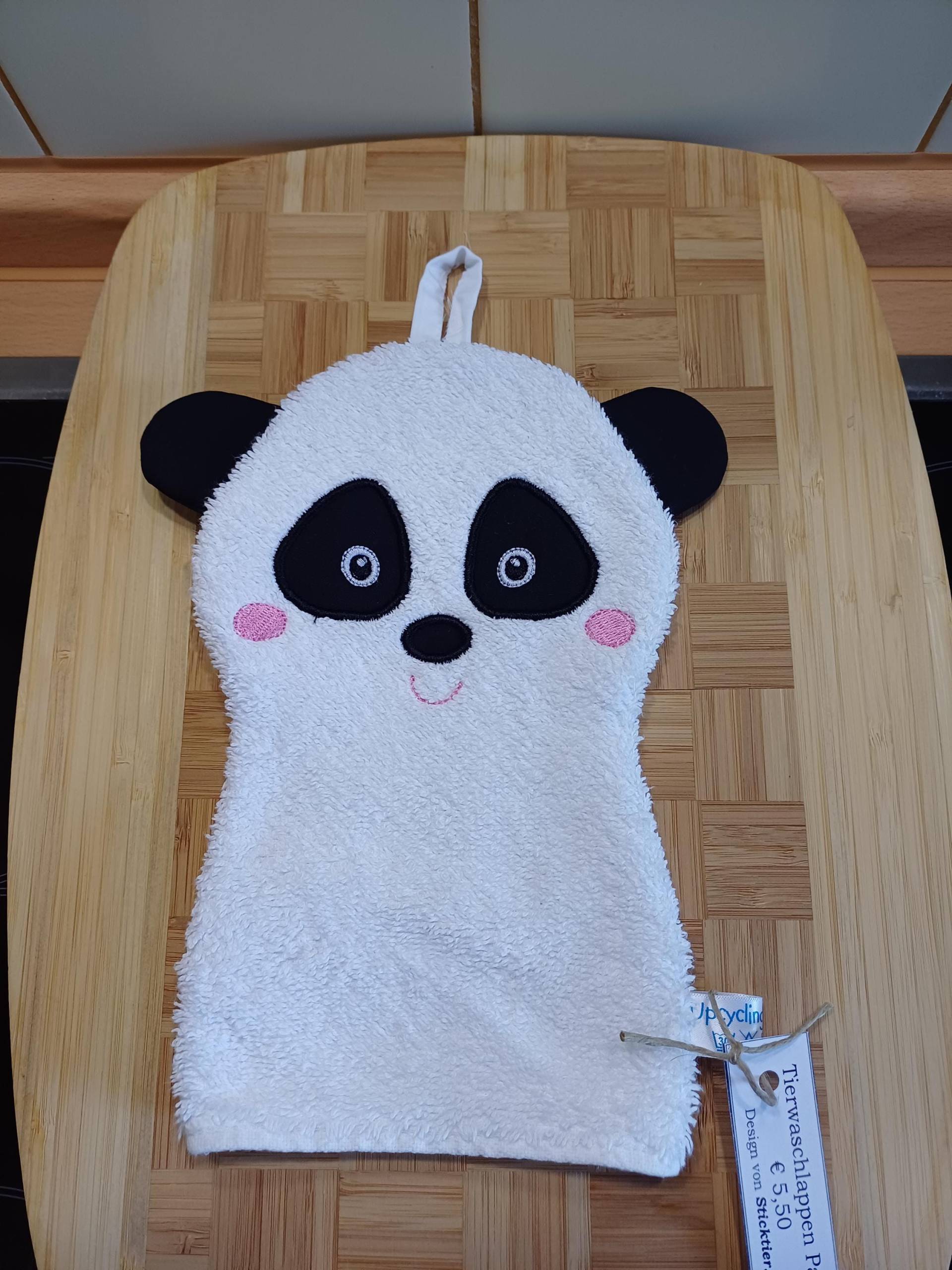 Tier-Waschlappen Panda Weiß - Upcycling Unikat Handarbeit #369 von Etsy - UpcyclingbyPaMue