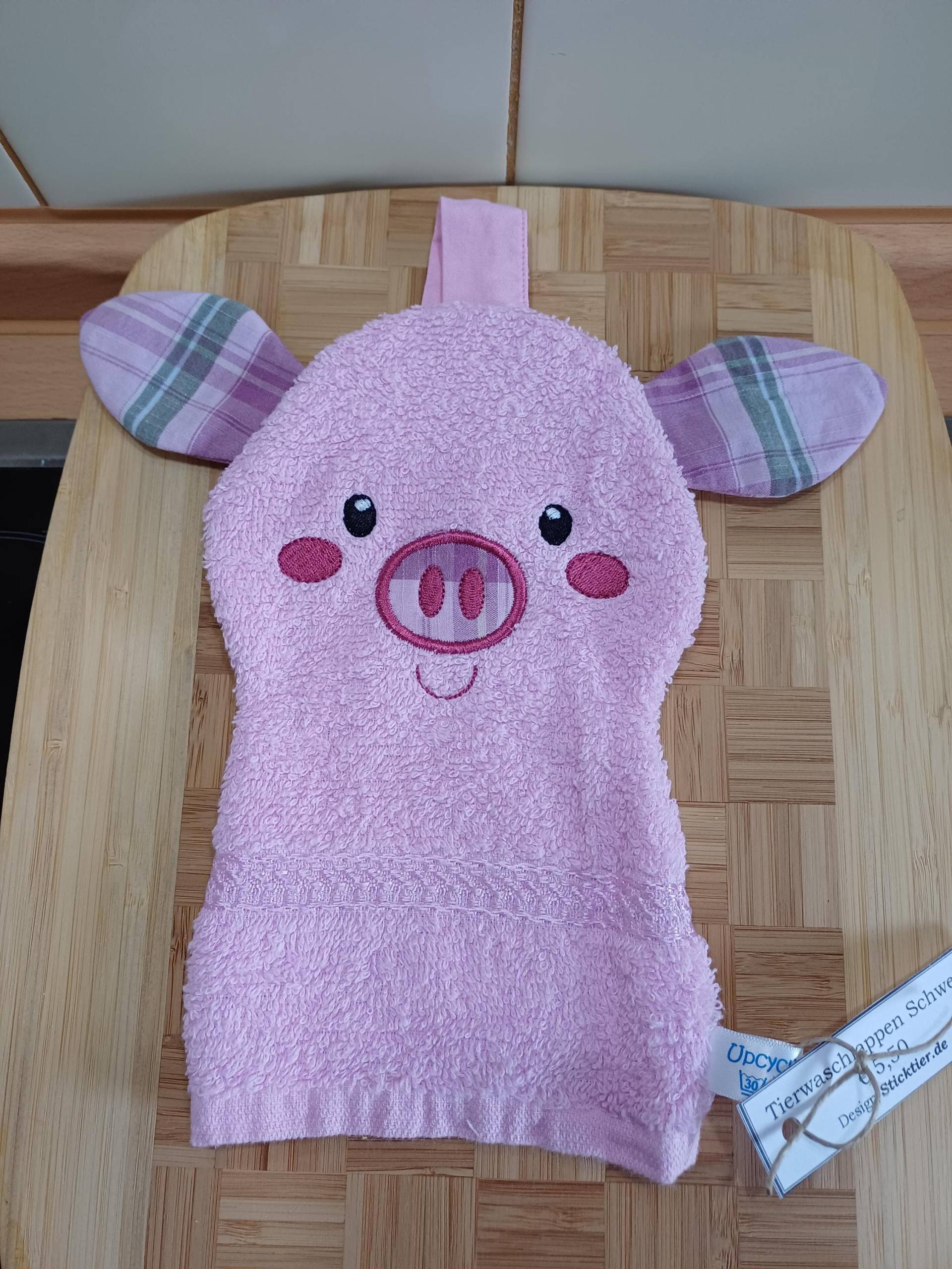 Tier-Waschlappen Schwein Rosa - Upcycling Unikat Handarbeit #505 von Etsy - UpcyclingbyPaMue