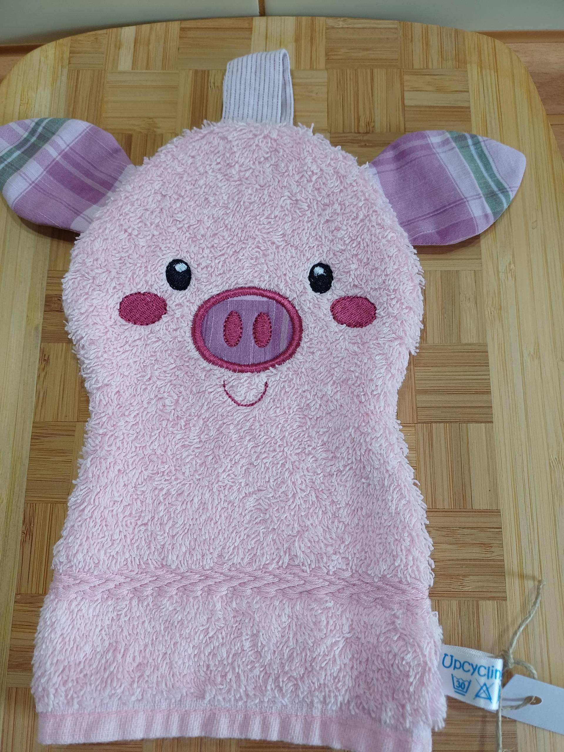 Tier-Waschlappen Schwein Rosa - Upcycling Unikat Handarbeit #510 von Etsy - UpcyclingbyPaMue