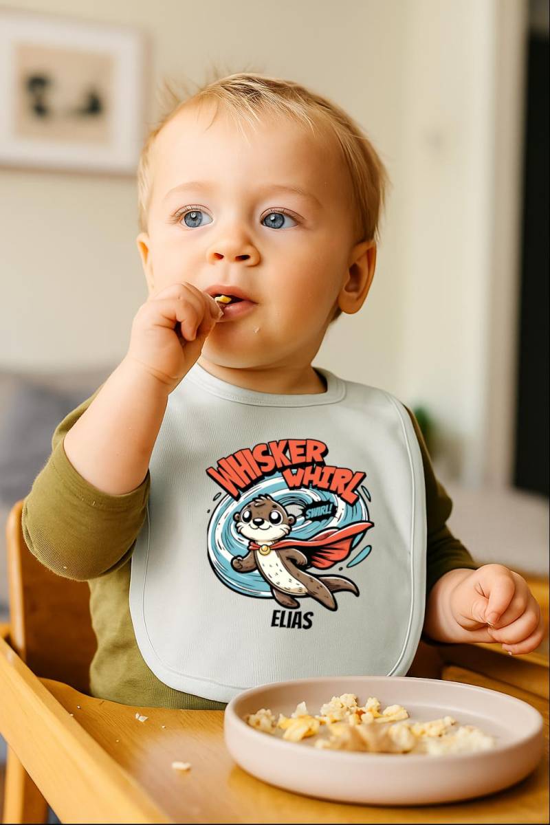 Personalisiertes Baby Lätzchen Bio Baumwolle - "Whisker Whirl" Geschenk Mit Name Zur Geburt von Etsy - Vaterstueck
