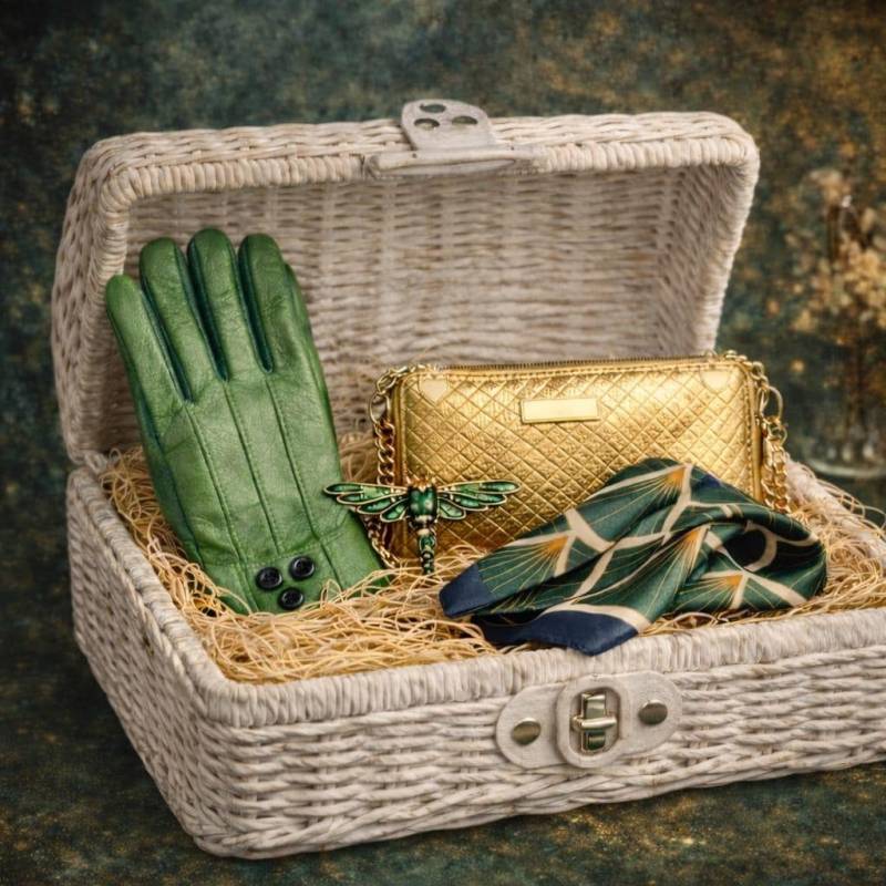 Geschenkbox Für Sie - Grüne Lederhandschuh & Goldene Umhängetasche Geschenkset Libellenbrosche Geschenkbox Für Sie - Grüne Lederhandschuh & Goldene Umhängetasche Geschenkset Libellenbrosche von Etsy - VeeArtAura